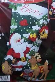 Bucilla SANTA'S FRIENDS Felt Christmas Stocking Kit OOP Animals Puppy Sterilized