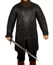 Medieval Flat Riveted Chainmail Shirt Black Finished Flat Rings Mail Armor LARP