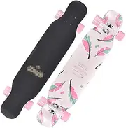 Sports Longboard Skateboard, 42.5" 8-Layer A-Level Maple Double-tilt Qingcheng Pattern Dance Board for Beginner Girls
