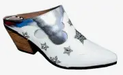 NEW BETSEY JOHNSON Size 8.5 White Silver Unique Western Mule Bootie Boots