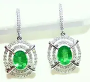 2.02CT 18K Gold Natural White Diamond Emerald Vintage Engagement Earrings Halo