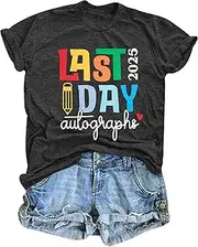 [QLIPIN] Last Day of School Shirt Women: Last Day Autographs 2025 T-Shirt Teacher Shirts School Graduation Short Sleeve Top