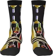 [EdWal] Soft Cocktail Glasses and Wine Bottles print Moisture Wicking Socks Sports Socks for Men and Women Warm thermal Boot Hiking Socks