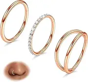 [BodyBonita] 3pcs Nose Rings Hoops - 316L Surgical Steel Double Hoop Nose Rings 16G/18G/20G Hinged CZ Conch Piercing Jewelry Septum Clicker Lip Rings Cartilage Earring Helix Rook Tragus Daith