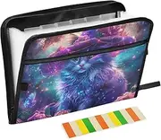 Purple Flowers Cat Document Portfolio Organizer 13 Pocket Accordian Folder with Handle