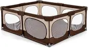 PlayPals 180x200CM Baby Playpen for Toddlers & Infants, Spacious Play Yard with Soft Mesh, Durable Zippered Door, Indoor/Outdoor Baby Activity Fence, Brown