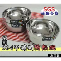 在飛比找蝦皮購物優惠-《友百貨》 SGS檢驗合格 樂司304不鏽鋼隔熱碗 雙層隔熱