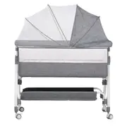 Advwin 3 in 1 Baby Bassinets 6 Height Adjustable Bedside Crib with Mattress Storage Basket Lockable Wheels Grey