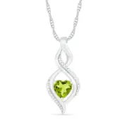 Heart-Shaped Peridot and Natural Diamond Accent Infinity Flame Pendant in Sterling Silver