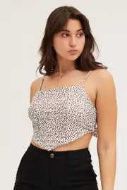 Print Sleeveless Scarf Hem Tie Back Singlet - Size M, Women's Singlet