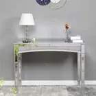 Elegant Mirrored Desk Silver Console Table Mirror Sofa Table with Crystal Inlay