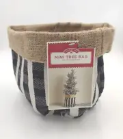 Holiday Time Mini Christmas Tree Black & White Burlap Bag 8" D x 7" H