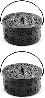 FRAKMU Mosquito Coil Holder,Retro Portable Iron Mosquito Repellent Clip Handle Round Fireproof Incense Burner,for Home Indoor and Outdoor Camping (Black Plum Blossom-2)
