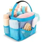 Mesh Shower Caddy Bag - Collapsible, Portable Bathroom 9-Pockets Blue