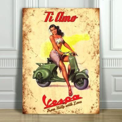 RETRO VESPA AD CANVAS ART PRINT POSTER - Ti Amo - I Love You - 16x12"