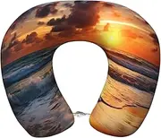 LHBWCVN Travel Neck Pillow for Airplanes Comfort Head and Neck Support Memory Foam - U-Shaped Neck Travel Pillow for Sleeping Beach Sunrise Neck Pillows for Flight Headrest Sleep