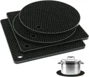 4PCS Silicone Trivet Mats, Hot Pads for Kitchen, Trivet, Black