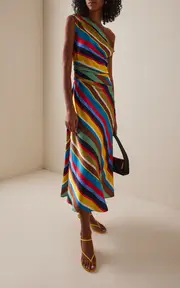 [STAUD] Phare Off-The-Shoulder Striped Silk Maxi Dress