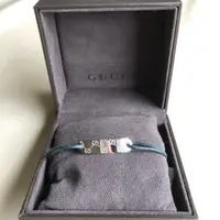 在飛比找蝦皮購物優惠-保證正品 GUCCI 白K金 皮繩 手環 男女都適用