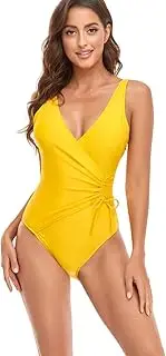[TEMKIN] Ladies Swimming Costume V Neck One-Piece Swimwear Adjustable Shoulder Straps Bathing Suits Swimsuit for Women