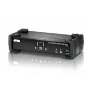 Aten Desktop KVMP Switch 2 Port Single Display 4k DisplayPort w/ audio, Cables Included, 2x USB Port, Selection Via Front Panel