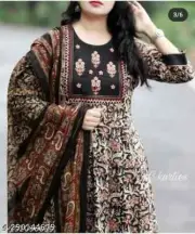 Women's Rayon Printed Anarkali Kurti With Pant and Dupatta Set