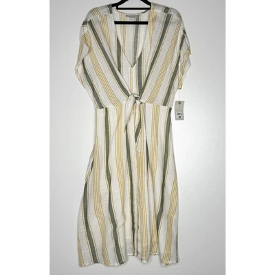 New Lucky Brand Striped Sandy Button Front Midi Dress Women's Size Medium