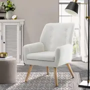 Oikiture Armchair Sherpa Accent Armchairs Tub Chairs Sofa White