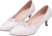 [LIFKOME] Elegant Wedding Shoes Lace Flowers Pointy Heels for Women 5cm High Stylish and Comfortable White