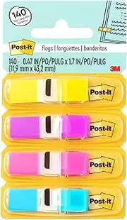 Post-it Flags, Assorted Bright Colors, 1/2-Inch Wide, 35/Dispenser, 4-Dispensers/Pack