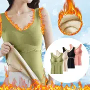 Sleeveless Thermal Shirts V Neck Vest With Built In Bra Fleece Lined Underwear