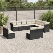 12 Piece Garden Sofa Set with Cushions Black Poly Rattan vidaXL