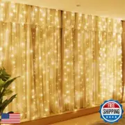 HXWEIYE 300LED Fairy Curtain Lights, 9.8x9.8Ft Warm White USB Plug in 8 Modes