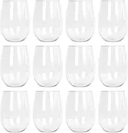 [Argon Tableware] Reusable Plastic Glasses - 480ml - Pack of 12 - Stemless Wine Glasses - Clear Cocktail Champagne Tumbler Drinking Cups for Garden, Parties, Weddings, BBQ and Picnic