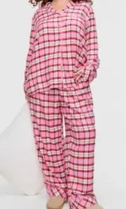 NWT PETER ALEXANDER LADIES PINK CHECK FLANNEL PYJAMA SET SIZE 1+ / AU 16 - 18
