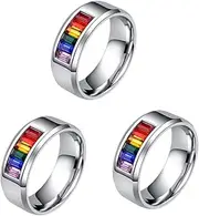 [ifundom] 2 Pcs Rainbow Flag Ring Fashion Finger Jewelry Embellishment Ring Wedding Ring Band Couples Finger Ring Anniversary Ring Gay Wedding Rings Titanium Steel Six Colors Enamel Lovers