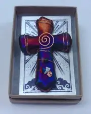 RAKU POTTERY SCARED CROSS GEMSTONES HANDMADE MAGNET PENDENT ORAMENT J DILLER 10