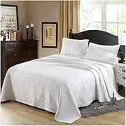 White Reversible 3 Piece Queen (88x92) Quilt Set with Pillow Shams Cotton Gauze Diamond Shape Lightweight Bedspread/Coverlet/Bed Cover King (106x92) (Color : White, Size : 223x234cm-50x71cm x2)