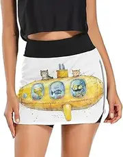 [Joisal] Tree Roots Sunset Active Skort with Pockets High Waisted Tennis Skirts for Women for Skater Golf Running Workout, Cats Submarine Yellow, Large
