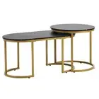 Nesting Coffee Table Set of 2 Marble Effect Gold Black