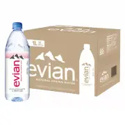 Evian Natural Spring Water, 1 L Bottle, 12 Pack Beverage Refreshing Hydrating
