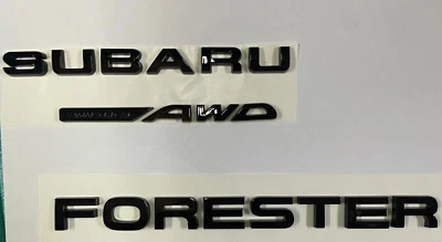 3PCS Gloss Black Forester Symmetrical AWD Car Rear Trunk Emblem Badge Decal
