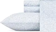 Laura Ashley - Queen Sheets, Soft Sateen Cotton Bedding Set - Sleek, Smooth, & Breathable Home Decor (Blossoming Blue, Queen)