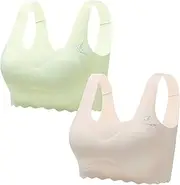[FEOYA] Girls Bras Athletic Sports Seamless Bra Kids Crop Top Wireless Bralette Stretch Underwear Vest Removable Pads with Wide Elastic Strap 2 Pieces for 8-14 Years