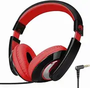 Rockpapa Comfort Kids Headphones, Over Ear Headphones Wired, Childrens Headphones with Adjustable Headband, Foldable, Stereo Sound, Wired Headphones for Kids Girls Teens Adults (Black Red)