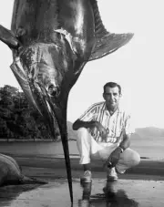 Elwood K. Harry Kneels Next To A Large Marlin 1965 Old Fishing Photo