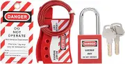 Joyzan Lockout Tagout Kit, Red Safety Padlock Adjustable Steel Cable Security Locks Keys Padlocks for Lock Out Tag Out Station Loto Tags Electrical Engineering Locking Device Fix Mechanical Equipment