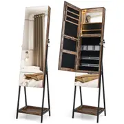 Costway Industrial Jewelry Armoire Cabinet Full Length Mirror Jewelry Organiser Box w/Drawer