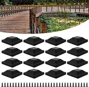 [SHASUXTING] 16Pcs Fence Post Caps 3-5/8 inches Black Deck Post Caps with 32 Screws Waterproof Outdoor Post Caps Cover Reusable Plastic Fence Poles Caps for Fence Post Outdoor