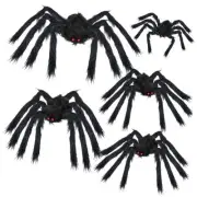 5Pcs Halloween Spiders Decorations, Realistic Giant Spiders Set, Hairy Black
